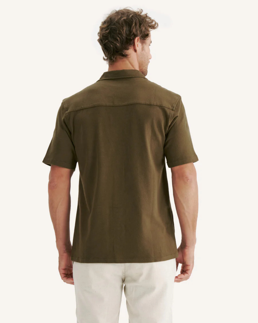 Cămașă din in cu mâneci scurte și nasturi pentru bărbați