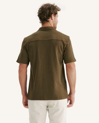 Cămașă din in cu mâneci scurte și nasturi pentru bărbați