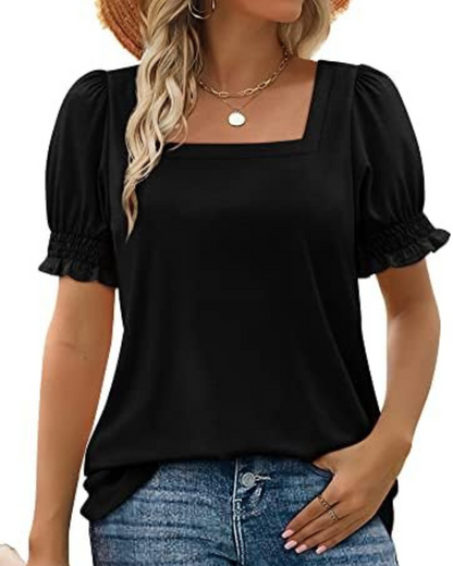 Bluză Casual Pentru Femei cu Gât Pătrat și Mâneci încrețite