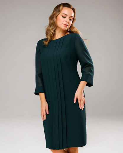 Rochie dreaptă cu pliuri și mâneci 3/4®