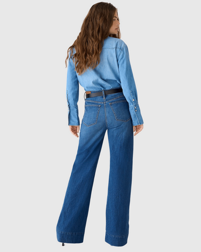 Blugi cu Picior Larg, Talie Înaltă și Control al Abdomenului