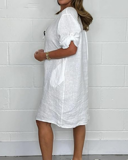 Rochie din in cu mâneci lungi și nasturi eleganți®