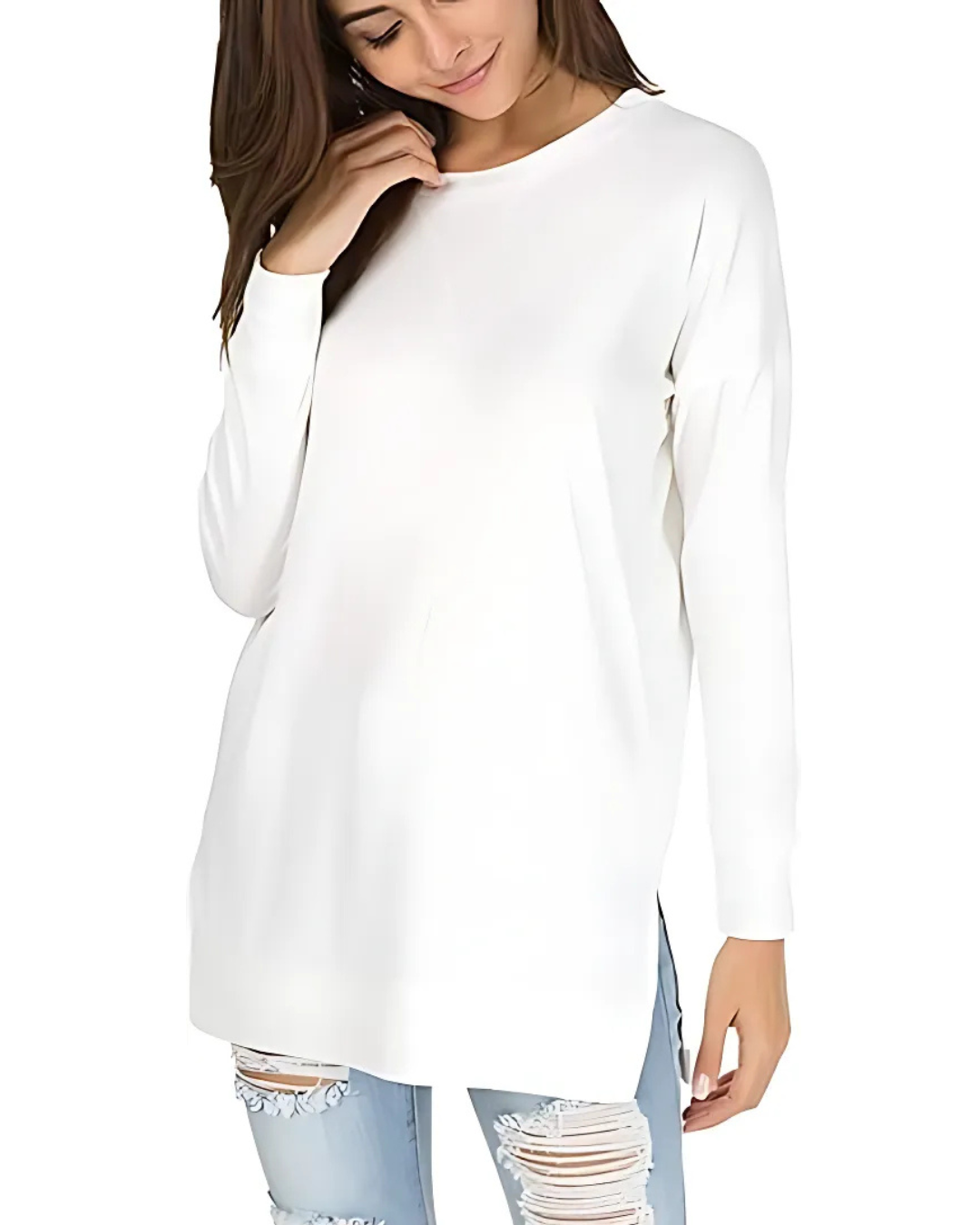 Pulover cu mânecă lungă, cu croială largă, pentru un stil casual și confortabil