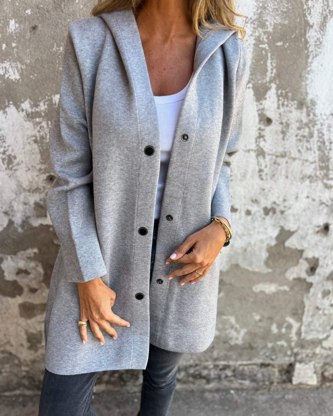 Jacheta casuală cu nasturi în față și buzunare pentru femei