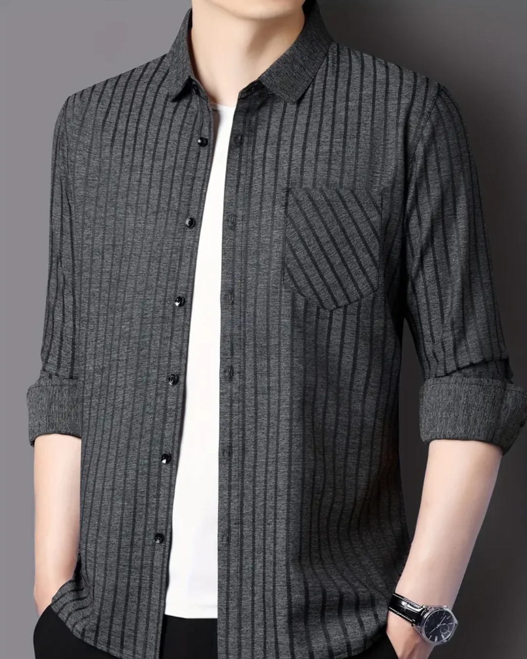 Cămăși cu Guler cu Rever în Dungi Pentru Bărbați