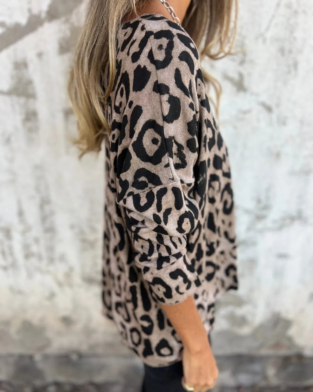 Bluză Extensibilă Pentru Femei cu Imprimeu Animal și Decolteu Rotund