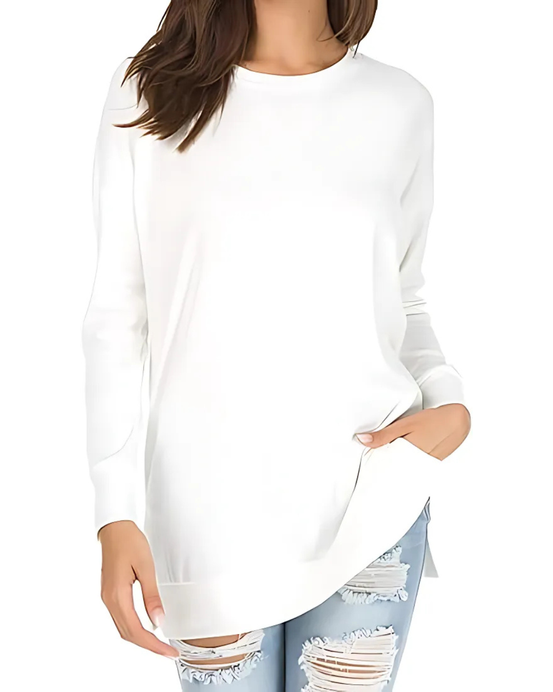 Pulover cu mânecă lungă, cu croială largă, pentru un stil casual și confortabil