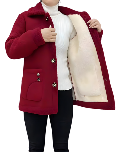 Palton Gros din Catifea cu Blană de Miel Pentru Femei