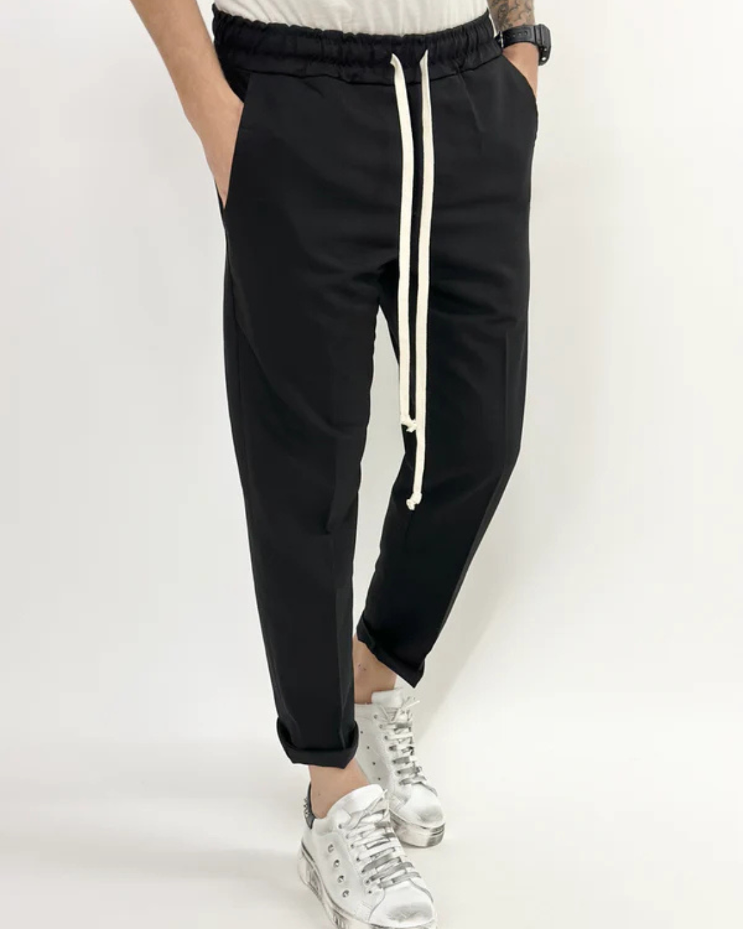 Pantaloni Jogger Pentru Bărbați cu Croială Relaxată și Talie Elastică cu Cordon 