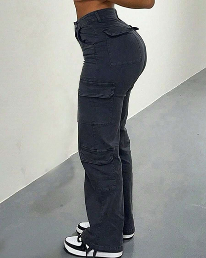 Cargo Pants with Talie Înaltă pentru Femei with Multiple Buzunare 