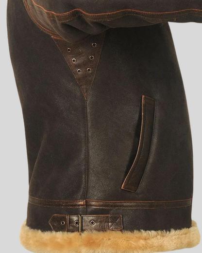 Jachetă Aviator Pentru Bărbați din Leather și Fleece 