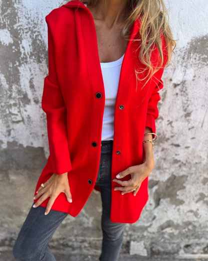 Jacheta casuală cu nasturi în față și buzunare pentru femei