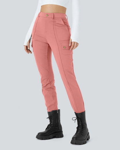 Casual Pants Simpli și Conici cu Talie Înaltă și Mai Multe Buzunare pentru Femei