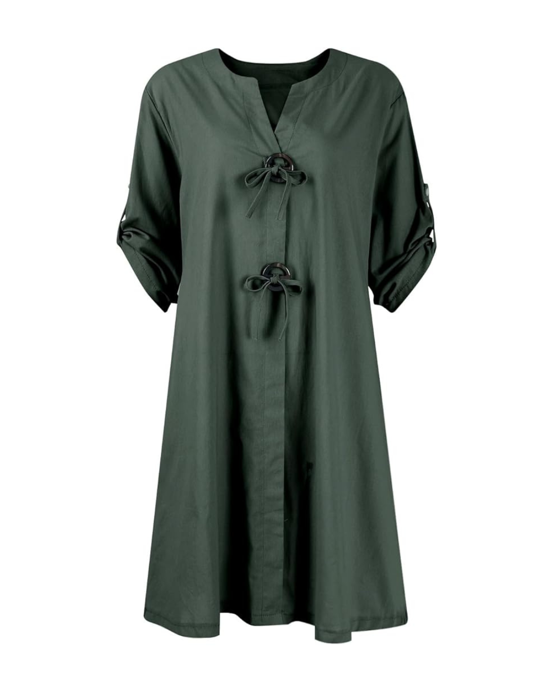 Rochie din in cu mâneci lungi și nasturi eleganți®