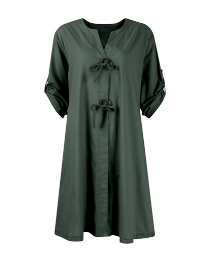 Rochie din in cu mâneci lungi și nasturi eleganți®