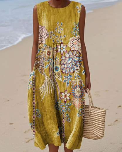 Rochie fără mâneci cu imprimeu floral vintage pentru feme