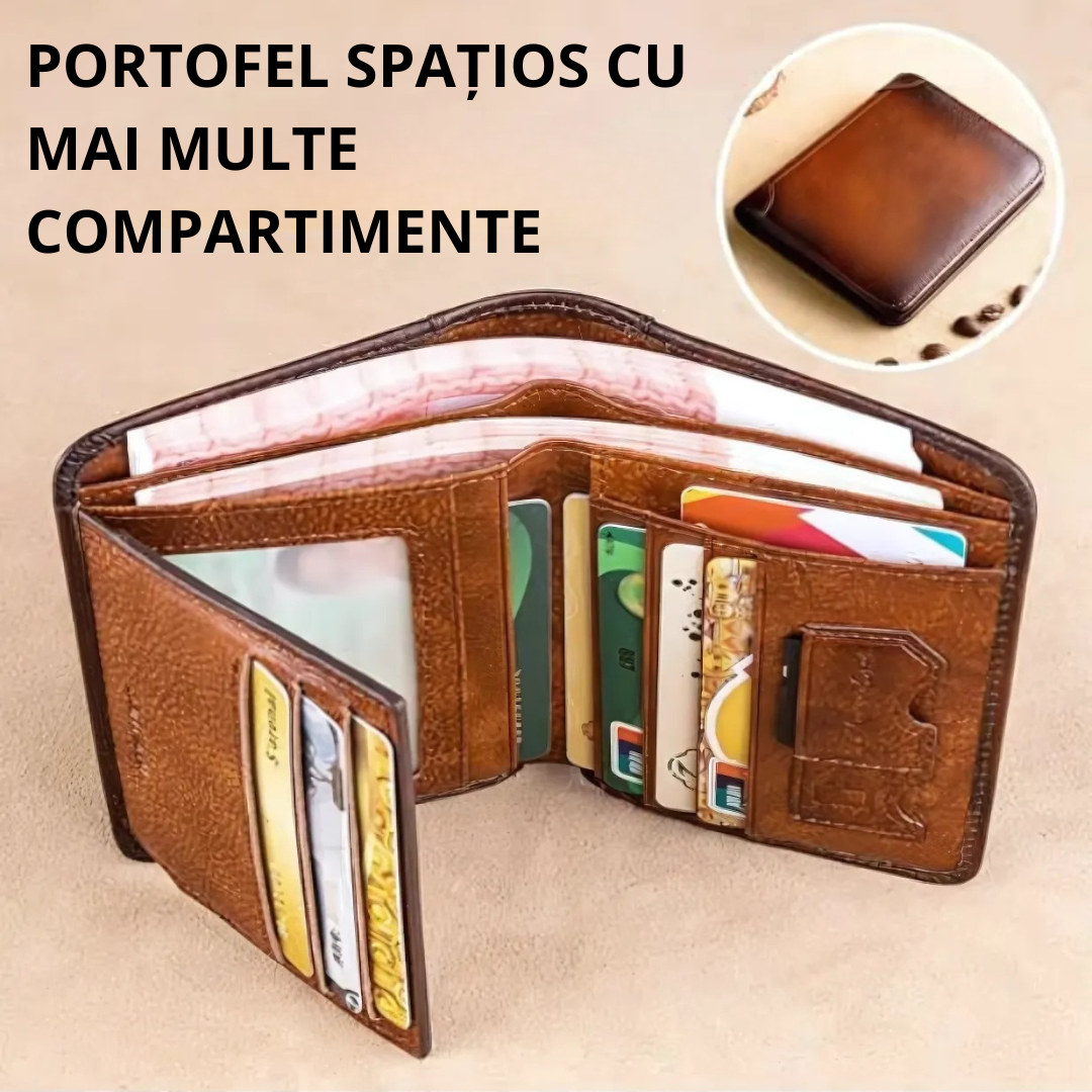 Portofel impermeabil din piele naturală cu blocare RFID multifuncțională