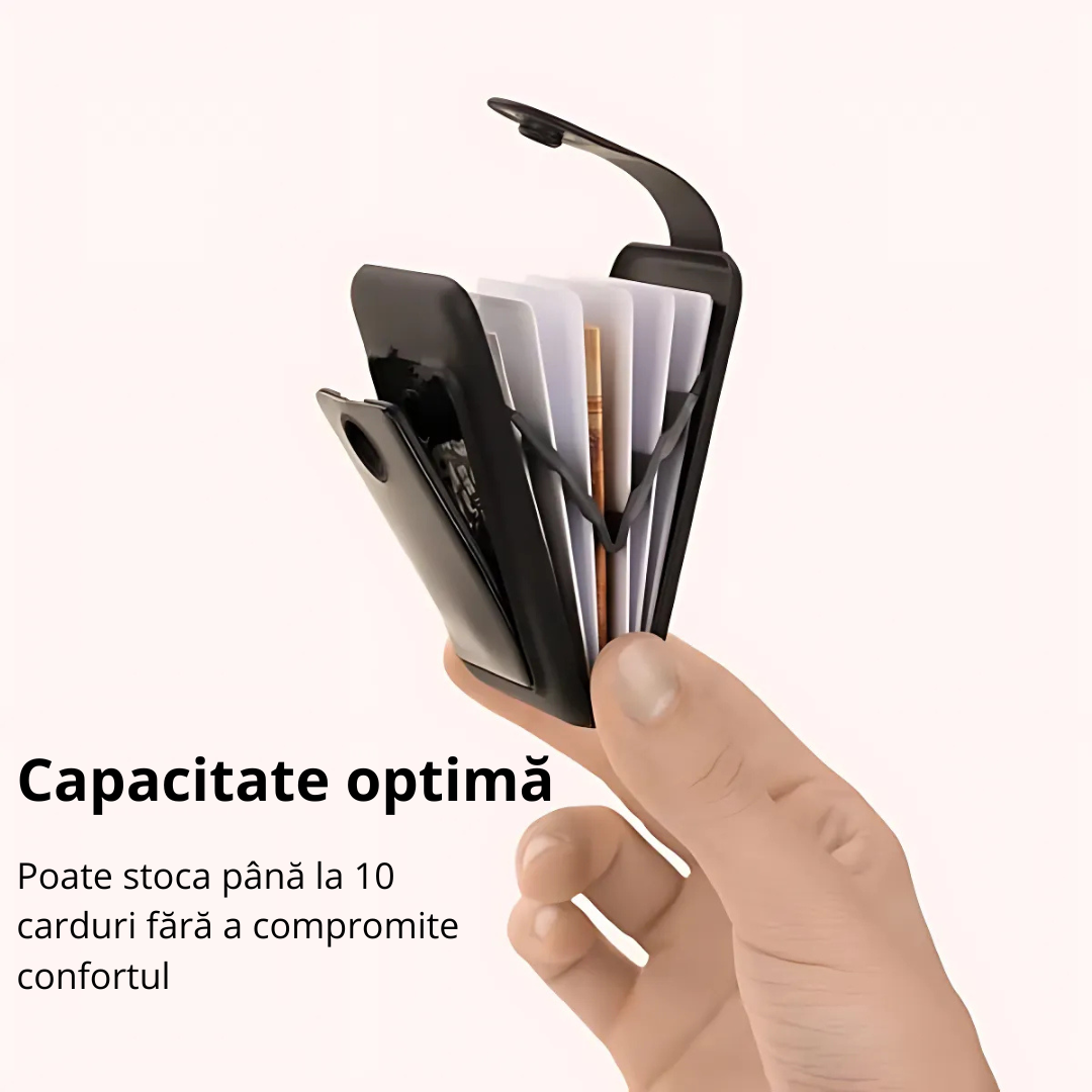 Portofel minimalist cu protecție RFID și design compact pentru carduri