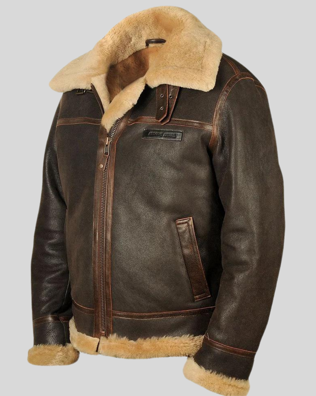 Jachetă Aviator Pentru Bărbați din Leather și Fleece 