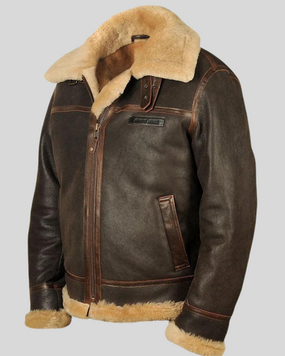 Jachetă Aviator Pentru Bărbați din Leather și Fleece 