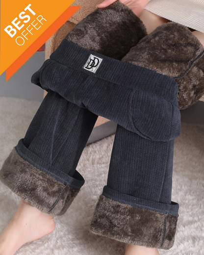 Pantaloni în angajat cu picior lat și captușeală din fleece 